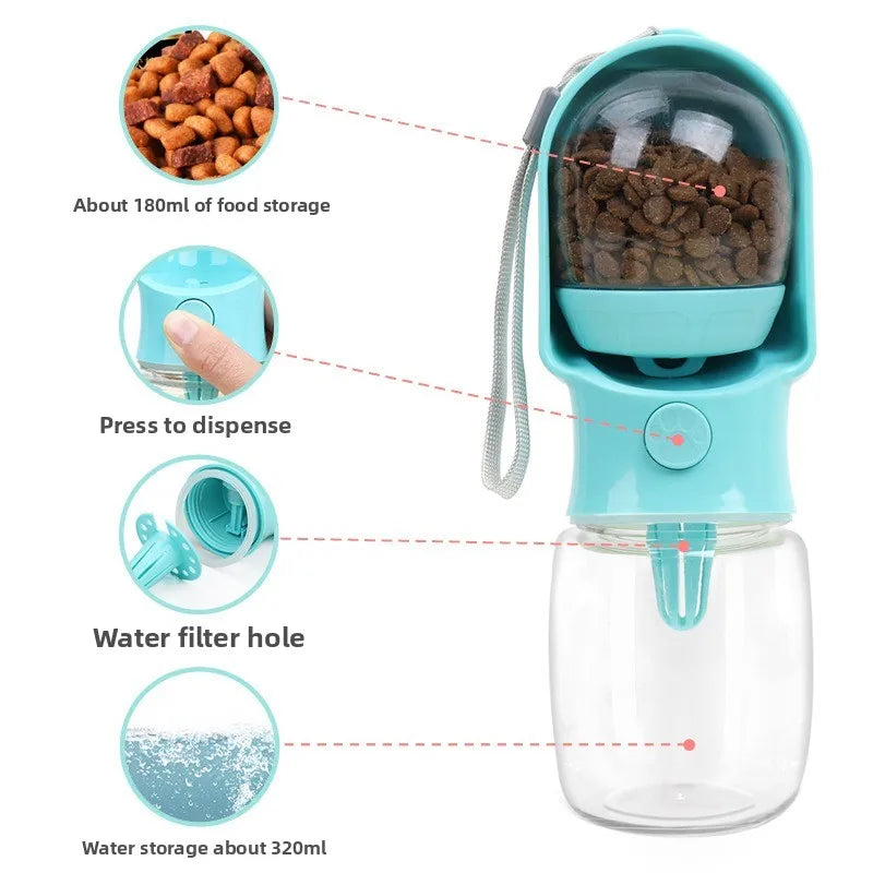 Bouteille d'eau portable pour chien en balade – 2 en 1 avec gamelle