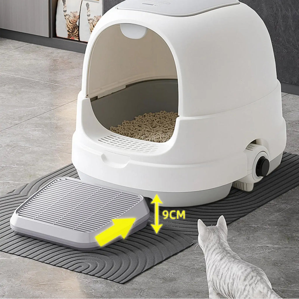 Bac à litière avec rampe et double filtre anti-traces pour chat
