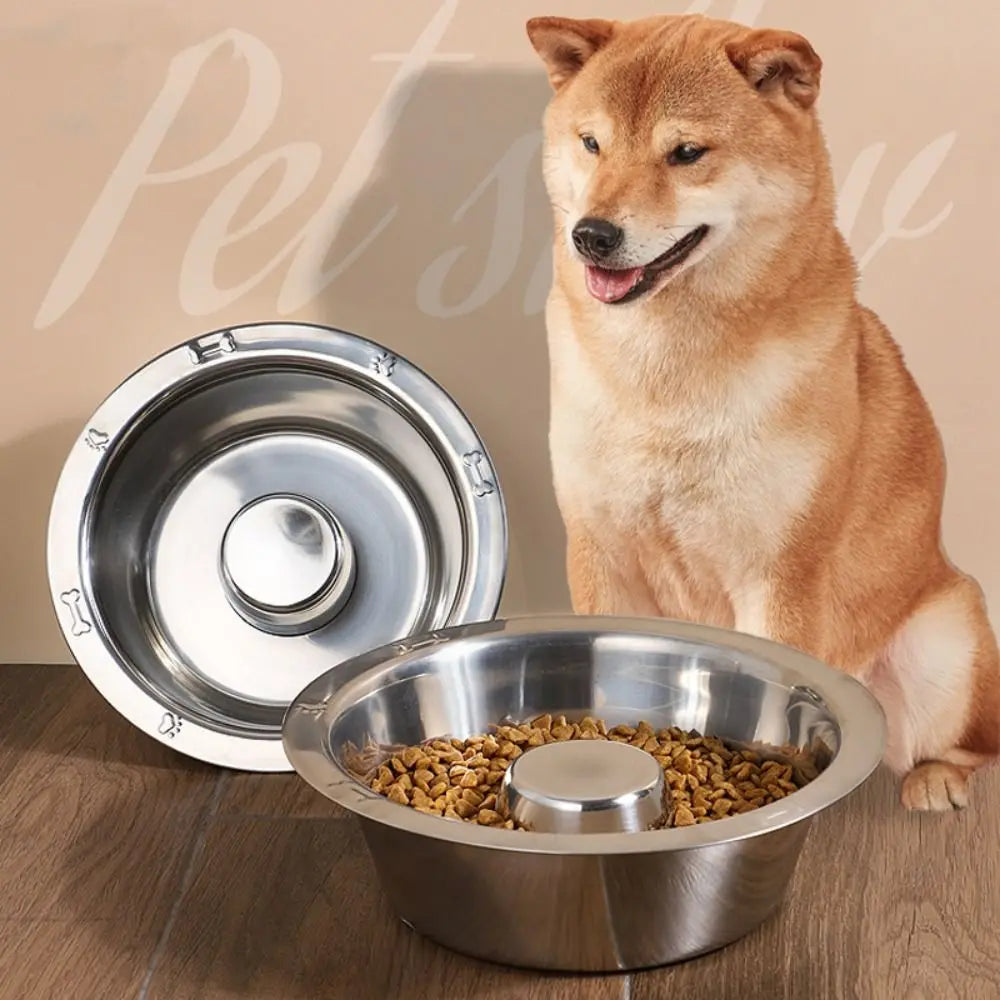 Gamelle anti-glouton en inox pour chat et chien – Tailles S/M/L/XXL