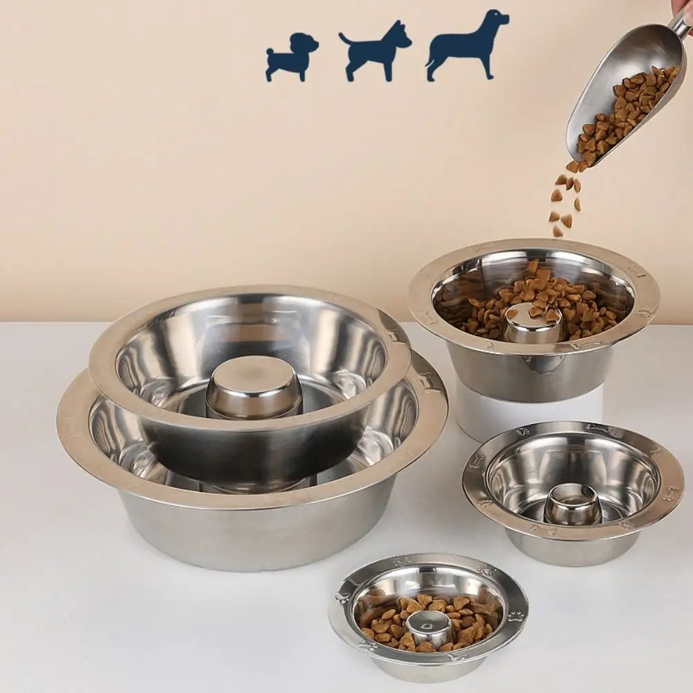 Gamelle anti-glouton en inox pour chat et chien – Tailles S/M/L/XXL