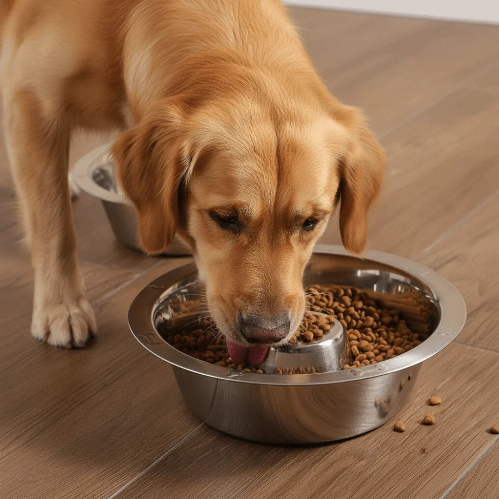 Gamelle anti-glouton en inox pour chat et chien – Tailles S/M/L/XXL