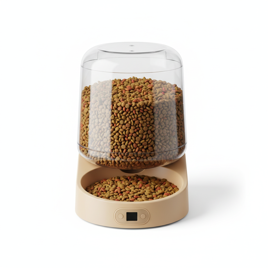 Distributeur automatique de croquettes pour chat et chien sur fond blanc